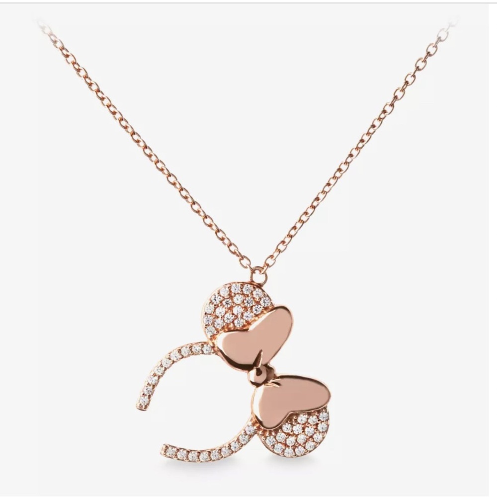 NEW Disney Store Rebecca Hook Minnie Mouse Ears necklace rose gold